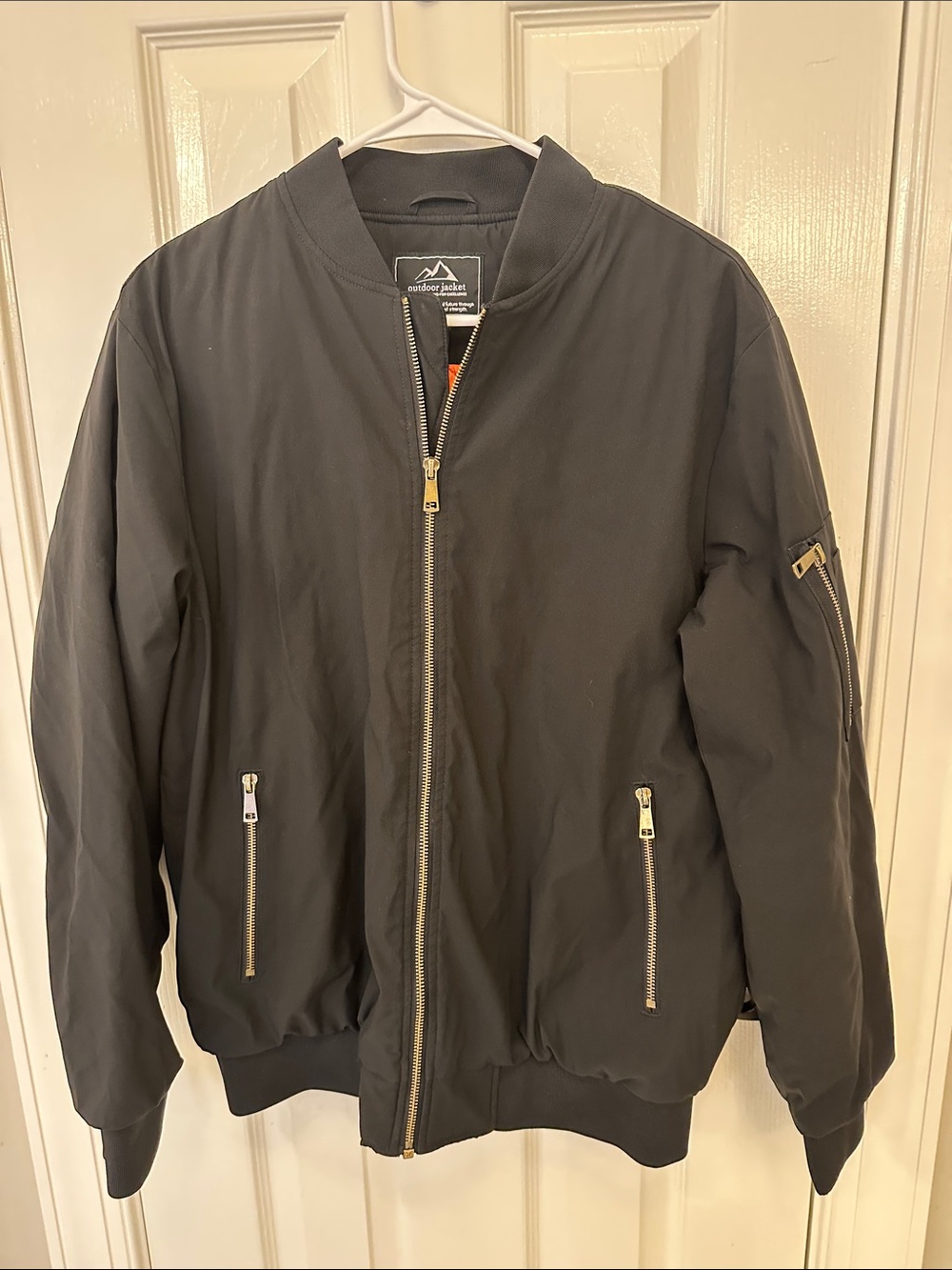 Men's Black Bomber Jacket with Gold Zippers - Outdoor Master